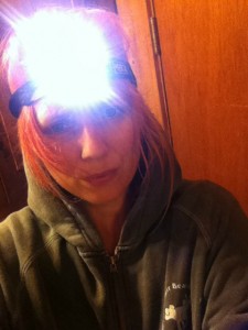 Joslyn with headlamp on 